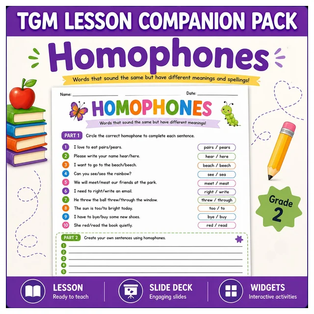 Understanding Homophones - TGM Lesson Companion Pack