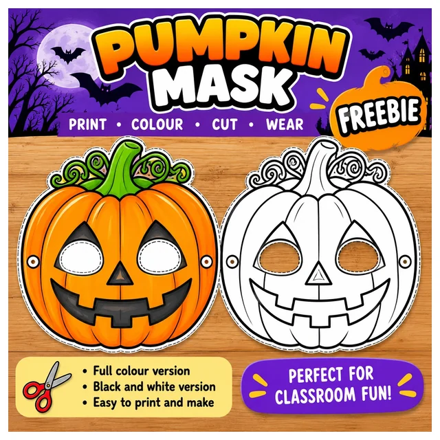 🎃 FREE Halloween Pumpkin Mask | Printable Color & Craft Activity