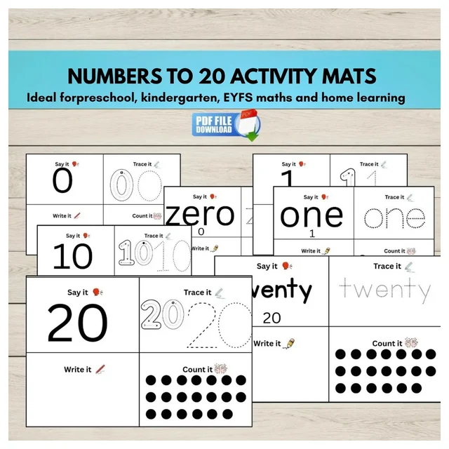 Numbers to 20 Activity Mats | Count & Write Number Words Tracing Practice Boards