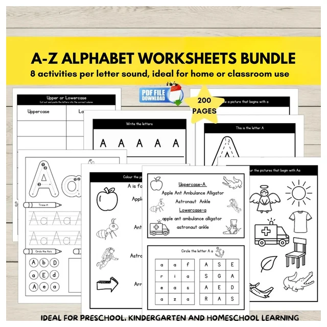 A-Z Alphabet Worksheets Bundle | Letter of the Week Activity Pack | Trace, Write & Sounds