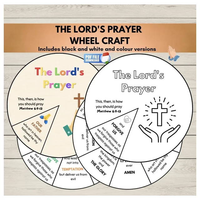 The Lord's Prayer Coloring Wheel Craft, Bible Activity, Sunday School Lesson, Children's Church, Matthew 6:9–13