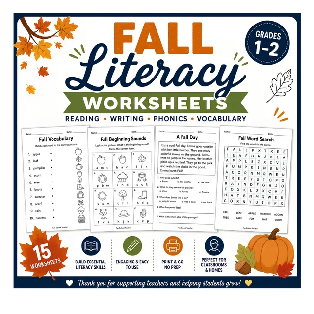 Fall Literacy Worksheets | Reading & Writing Activities