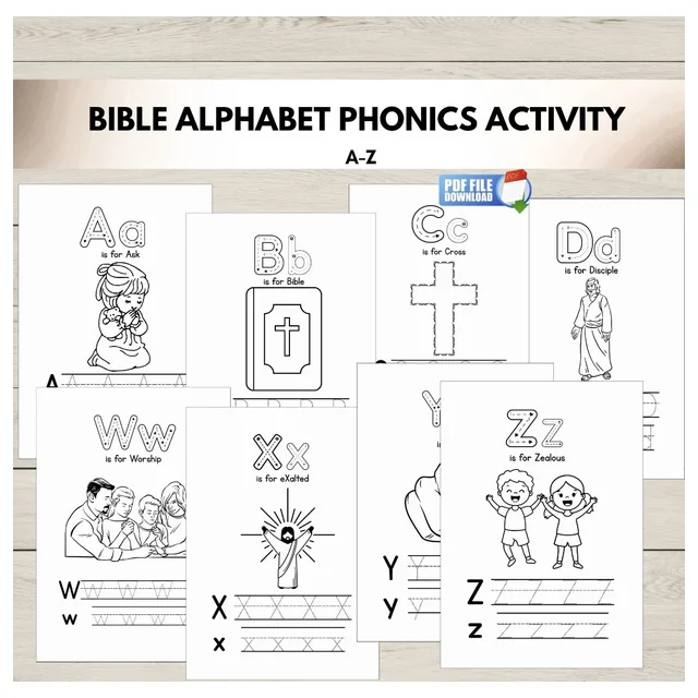 Alphabet Bible Phonics Activity Sheets | ABC Christian Letter Tracing Practice