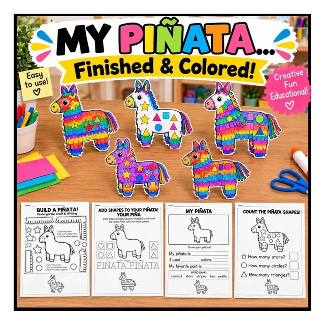 My Finished Piñata Craft – Color, Cut & Glue