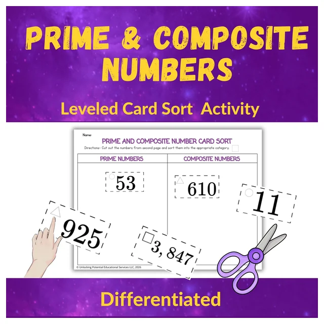 Prime & Composite Numbers Card Sort | Differentiated Math Activity | Grades 4–6