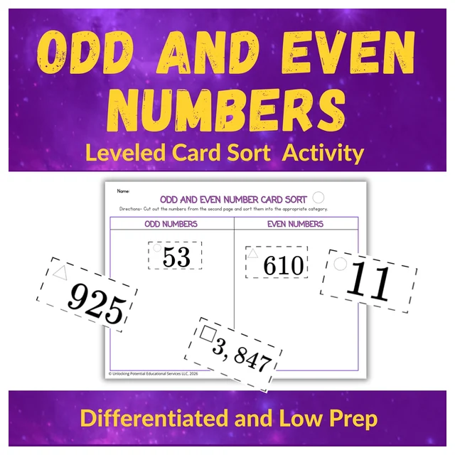 Leveled Odd and Even Number Card Sort Activities | Math Center for Second Grade