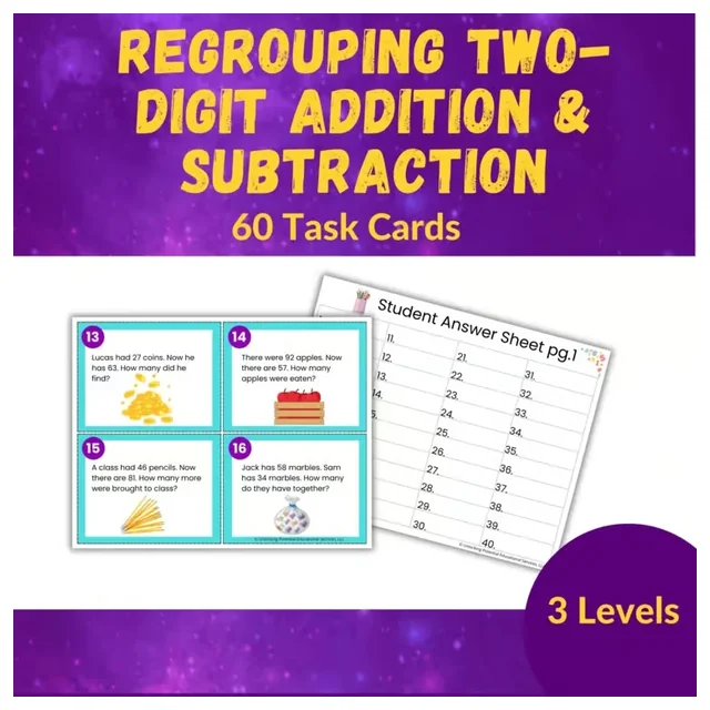 Regrouping Task Cards | 2nd, 3rd Grade Two-Digit Addition & Subtraction