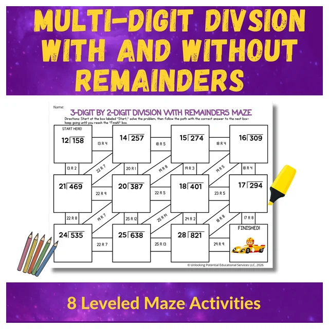 Differentiated Long Division Mazes for 4th/ 5th Grade