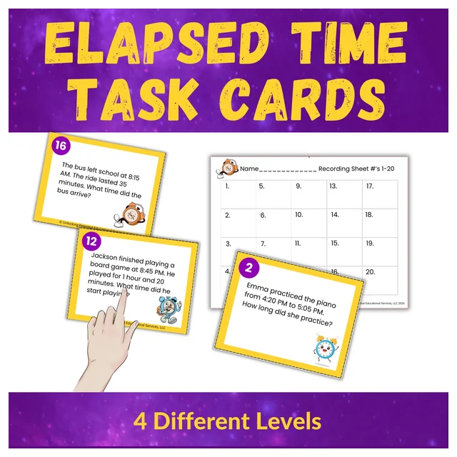 Differentiated Elapsed Time Word Problem Task Cards | Grades 3 and 4