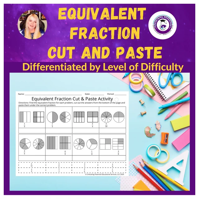 Differentiated Equivalent Fraction Cut and Paste Activity for Grades 3 and 4