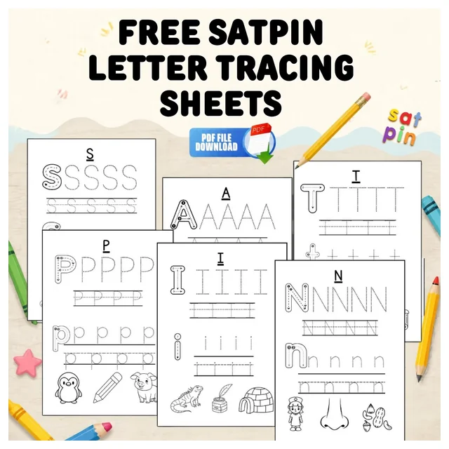 FREE SATPIN Letter Tracing Practice Sheets | Preschool, Kindergarten & EYFS Phonics Handwriting