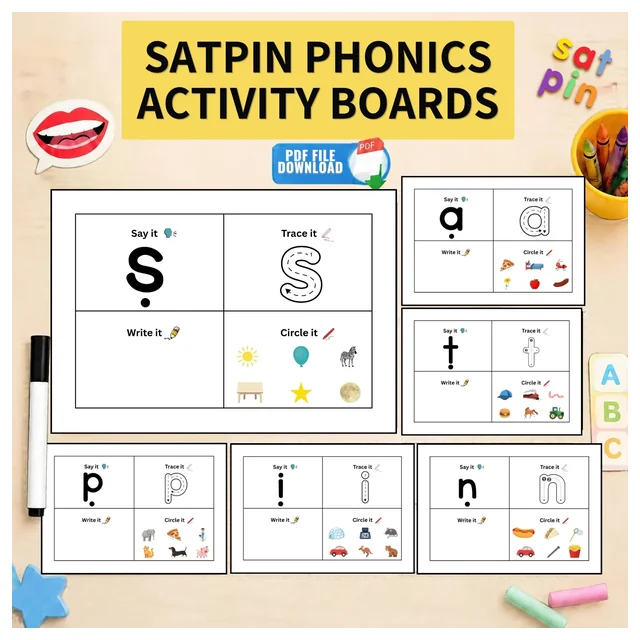 SATPIN Phonics Sounds Activity Mats | Group 1 Boards | Beginning Sounds Practice