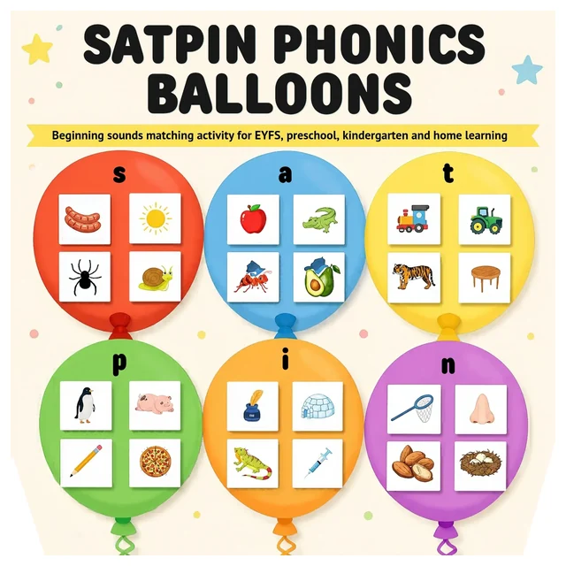 SATPIN Phonics Beginning Sounds Matching Balloon Activity