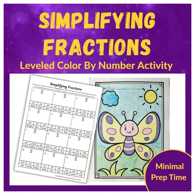 Simplifying Fractions Color by Number Activity - Differentiated + Scaffolded