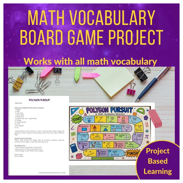 Math Vocabulary Board Game Project | Math Project-Based Learning Activity