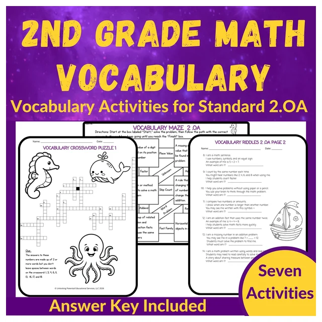 2nd Grade Math Vocabulary Activities | 2.OA Operations & Algebraic Thinking