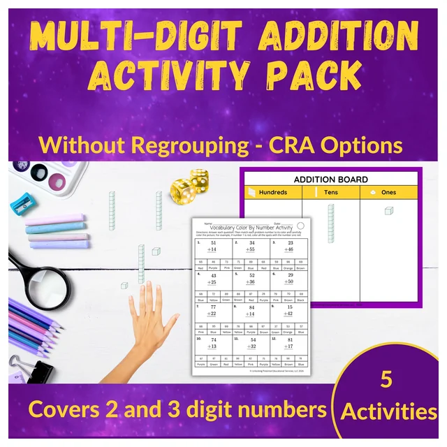 Multi-Digit Addition without Regrouping Leveled Activities - Grades 2 and 3