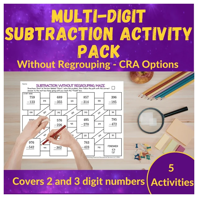 Multi-Digit Subtraction without Regrouping Leveled Activities - Grades 2 and 3