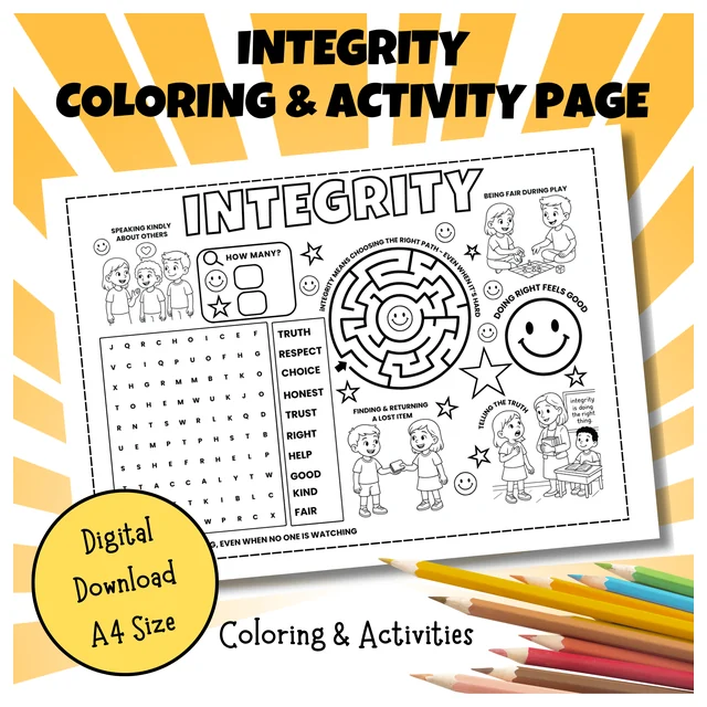 Integrity Coloring & Activity Page | Social Emotional Learning Character Education Worksheet