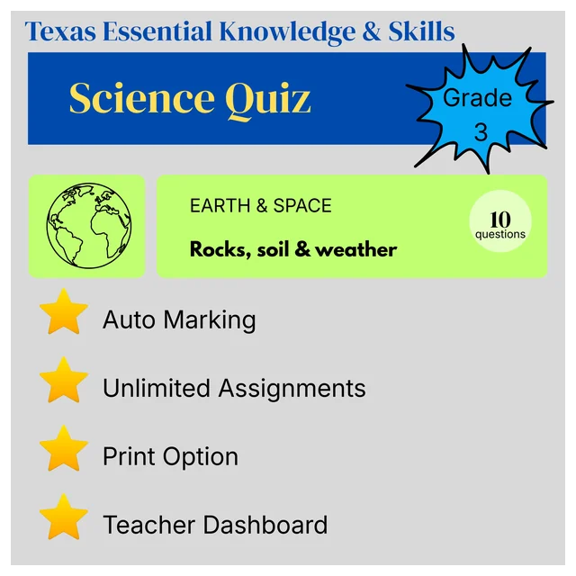 Grade 3 Science Quiz – Earth and Space: Rocks, Soil and Weather - Texas Essential Knowledge and Skills (TEKS)