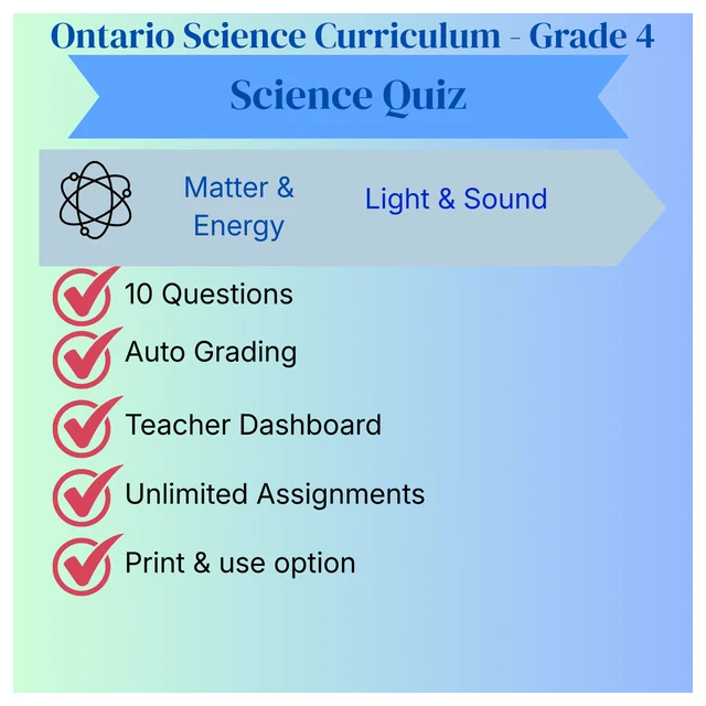 Grade 4 Science Quiz – Matter and Energy: Light and Sound - Ontario Science Curriculum