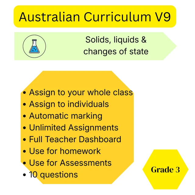 Year 3 Science Quiz – Chemical Sciences: Solids, Liquids and Changes of State - Australian Curriculum V9