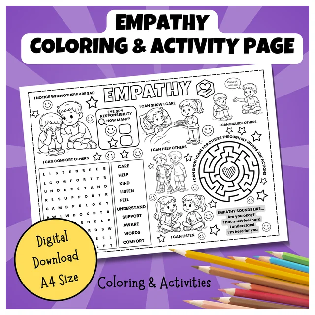 Empathy Coloring & Activity Page | Social Emotional Learning Character Education Worksheet