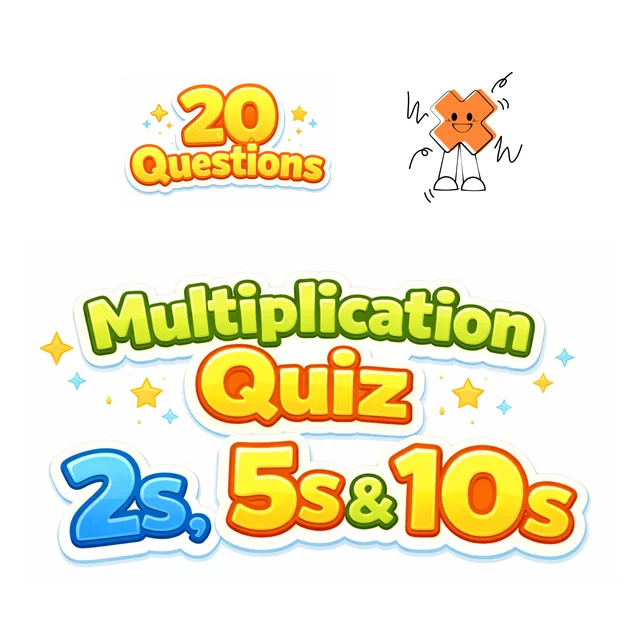 Multiplication 2s, 5s, & 10s Quick Quiz - 20 Questions - FREE