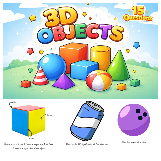 Learning about 3D Objects - Edges, faces & Vertices Quiz - Print or Online