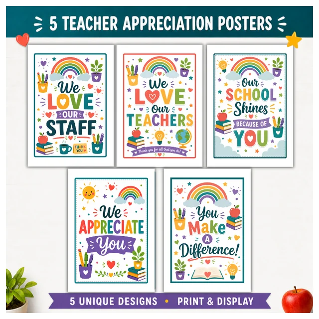 Teacher Appreciation Posters Set | Classroom & Staff Room Decor | Printable