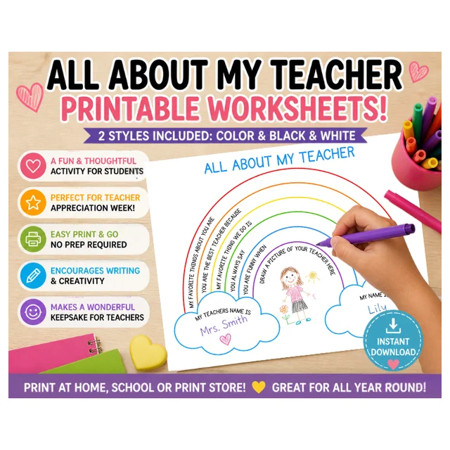 All About My Teacher Printable | Teacher Appreciation Writing Activity