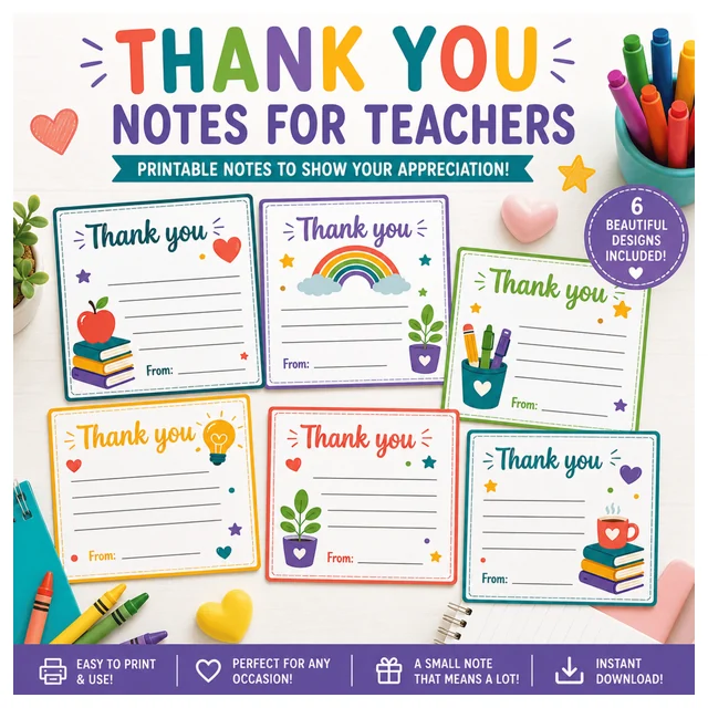 Teacher Thank You Notes Printable | Teacher Appreciation Cards from Students