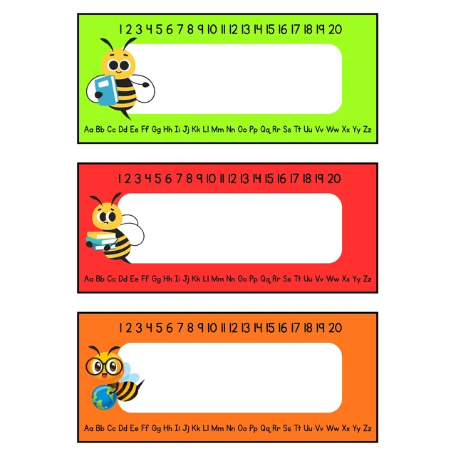 Editable Bee Desk Name Cards - Alphabet & Number Border