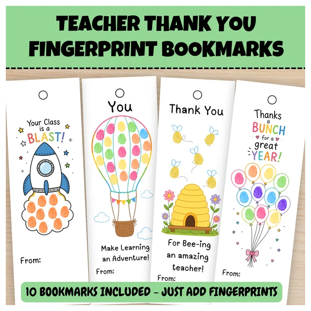 Teacher Appreciation Fingerprint Bookmarks | End of Year Thank You Gift