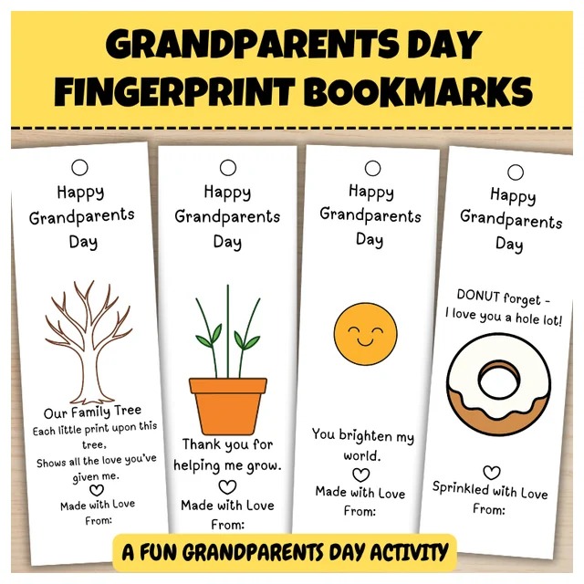Grandparents Day Fingerprint Bookmarks Craft | Printable Gift Activity