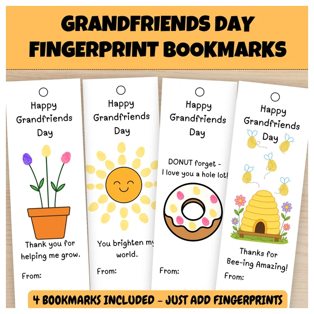 Grandfriends Day Fingerprint Bookmarks | Inclusive Grandparents Day Craft