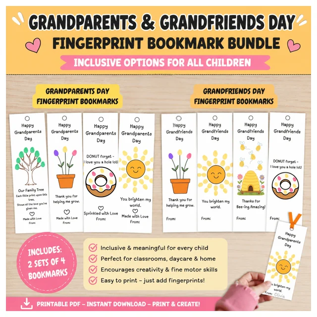 Grandparents & Grandfriends Day Fingerprint Bookmark Bundle | Inclusive Craft