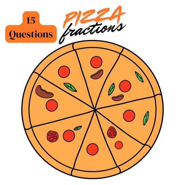 Pizza Fractions - What fraction of pizza is left - 15 Multiple Choice Questions Print or Online Quiz