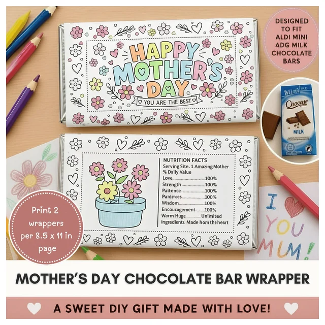 Mother' Day Chocolate Bar Wrapper Craft | Inclusive Coloring Gift Printable