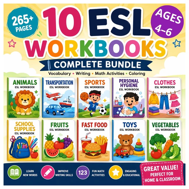 ESL Vocabulary Workbook Bundle | 10 Printable Themed Workbooks