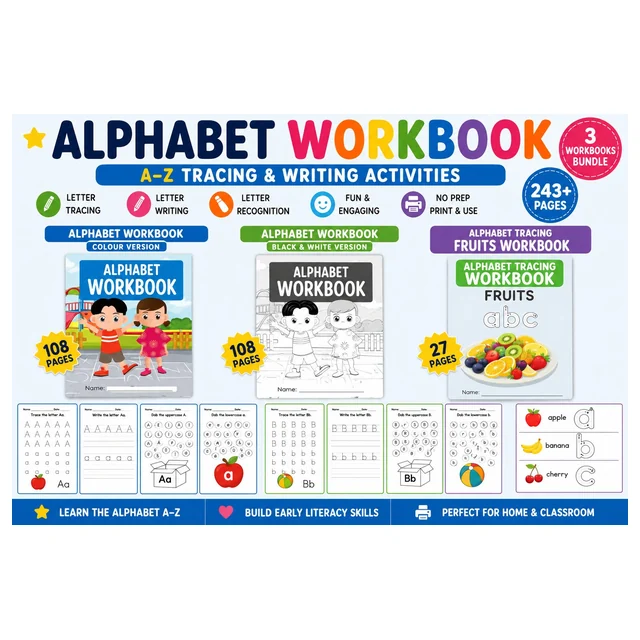 Alphabet Workbook Bundle | A-Z Tracing, Writing & Letter Recognition