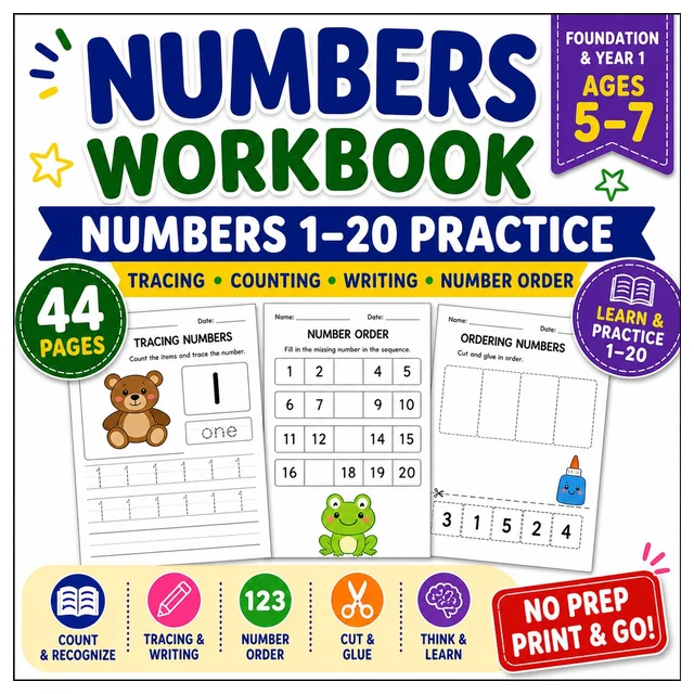 Numbers 1-20 Workbook | Tracing, Counting & Writing Worksheets