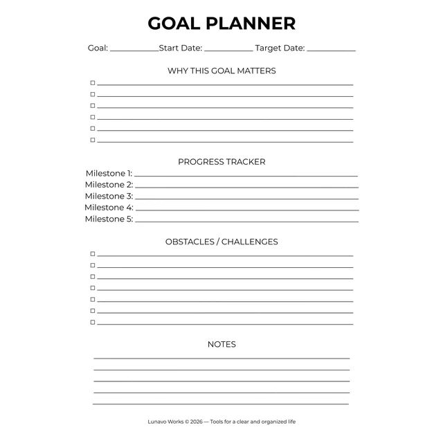 Goal Planner Worksheet | Printable Goal Setting Template