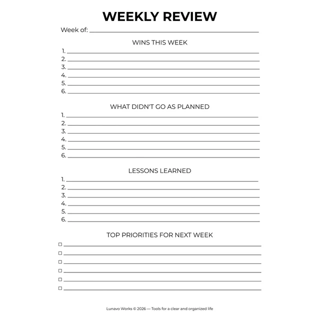 Weekly Review Worksheet | Printable Reflection Planner
