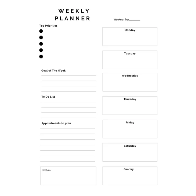 Weekly Planner Worksheet | Printable Student Planner Page