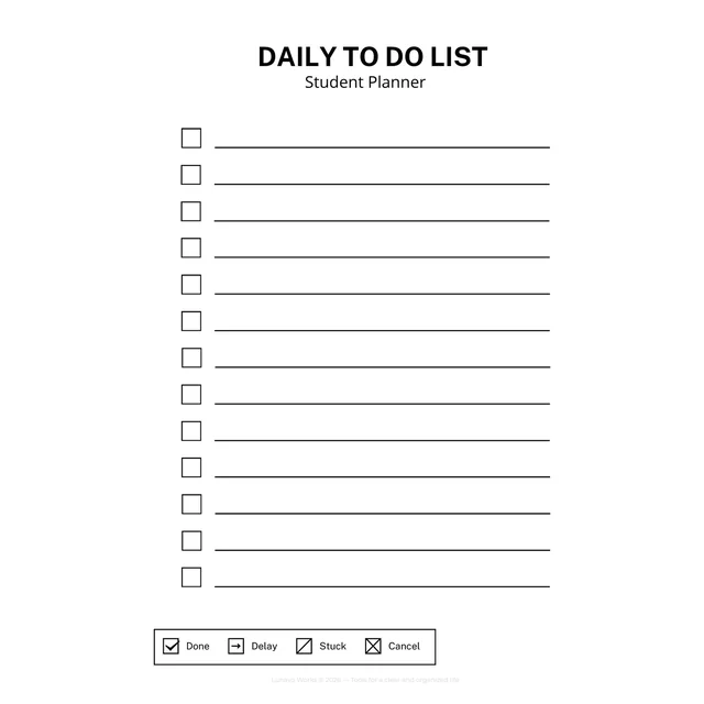 Daily To Do List Worksheet | Printable Student Checklist Planner