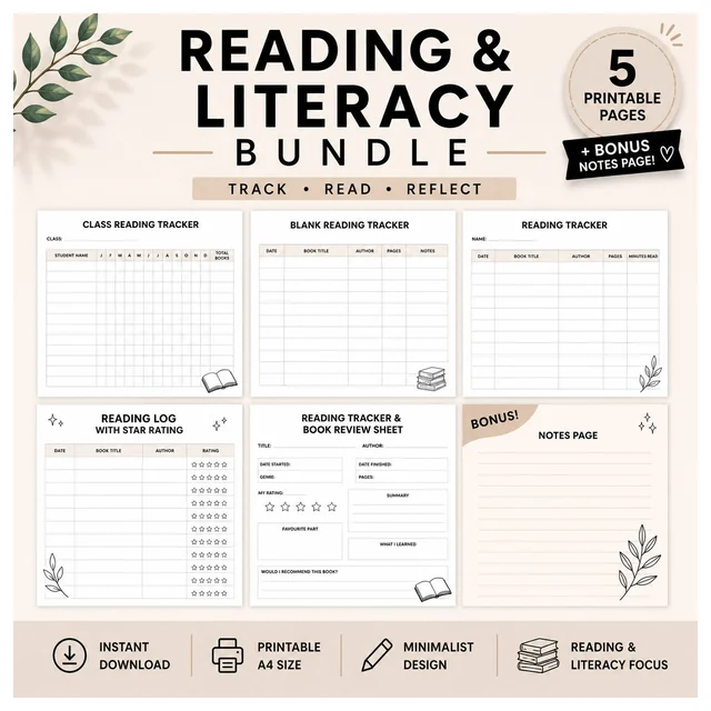 Reading Tracker Bundle | Book Review & Reading Log Worksheets
