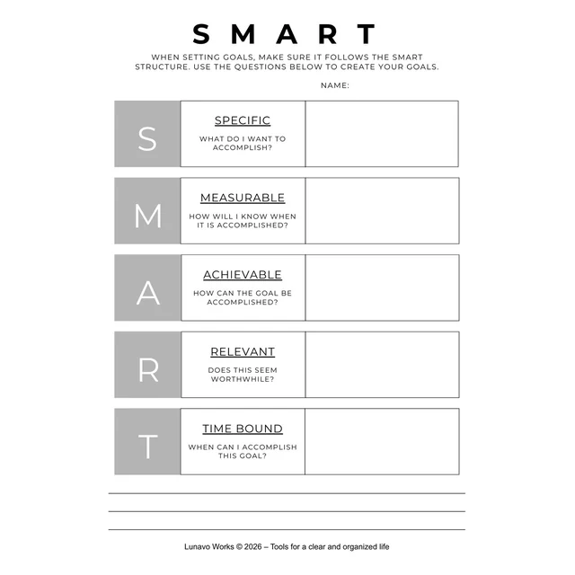 SMART Goals Worksheet | Printable Goal Setting Template