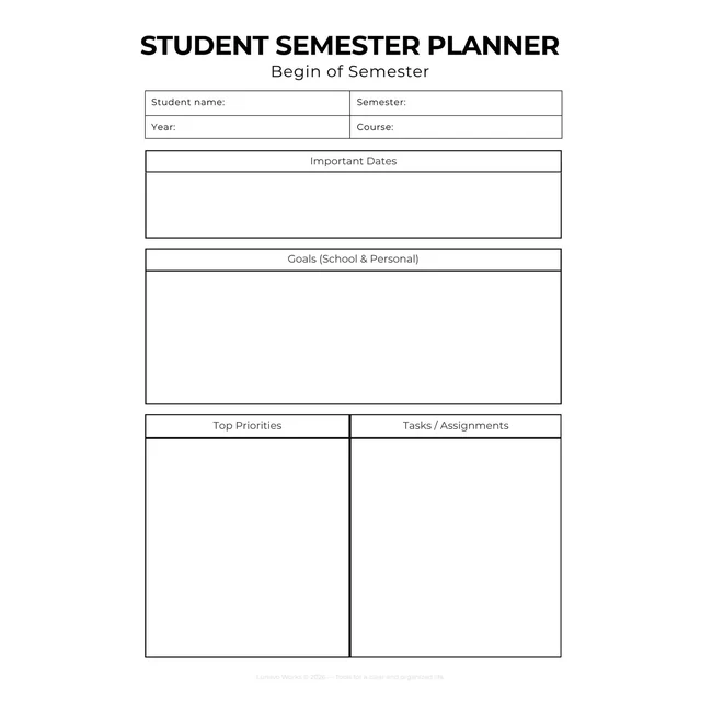 Student Semester Planner | Printable Begin & End Review Pages