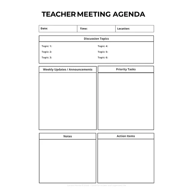 Teacher Meeting Agenda Template | Printable Staff Meeting Form